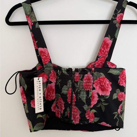Alice + Olivia Black and Pink Floral Crop Top - Picture 3 of 4
